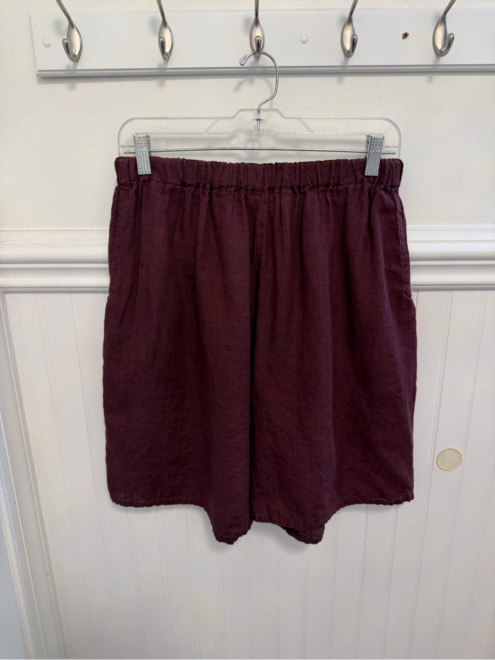 Flax Burgundy Linen Shorts with Textured Weave - Picture 1 of 5